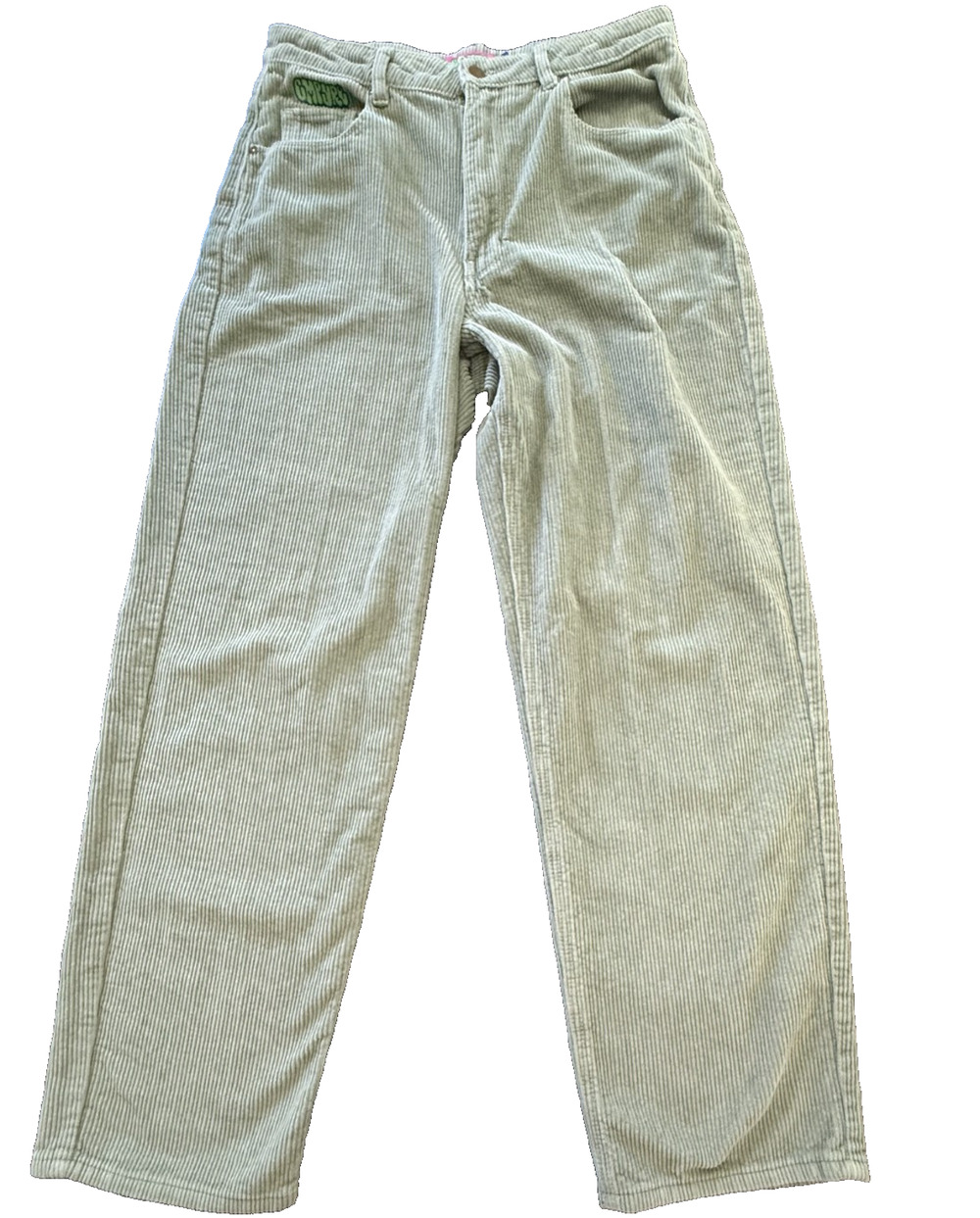 Empyre Women's Green Corduroy Relaxed High Rise Straight Trousers Pants Size 10